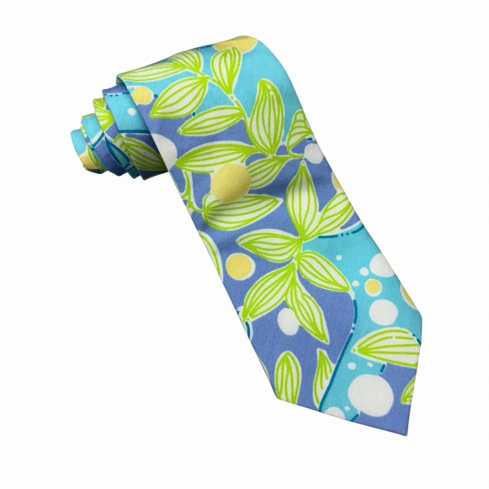 Lilly Pulitzer Men's Vtg Tie Blue/Green Floral Cotton 3.5